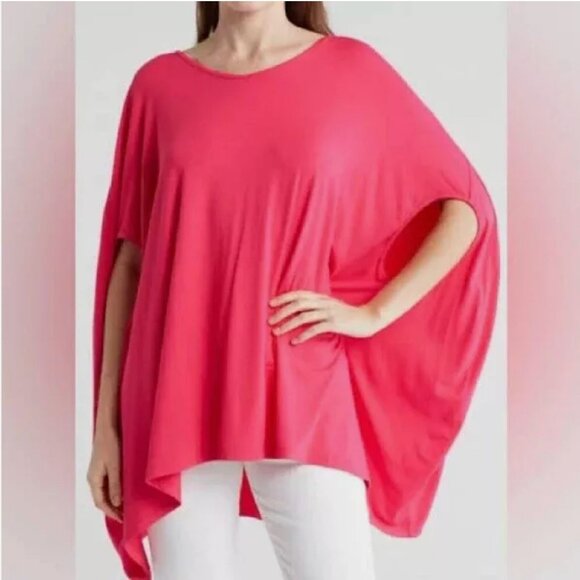 NWT $128 Patrizia Luca Milano Oversize Tunic Top Fuschia OS Poncho Kimono NEW L - Picture 2 of 4
